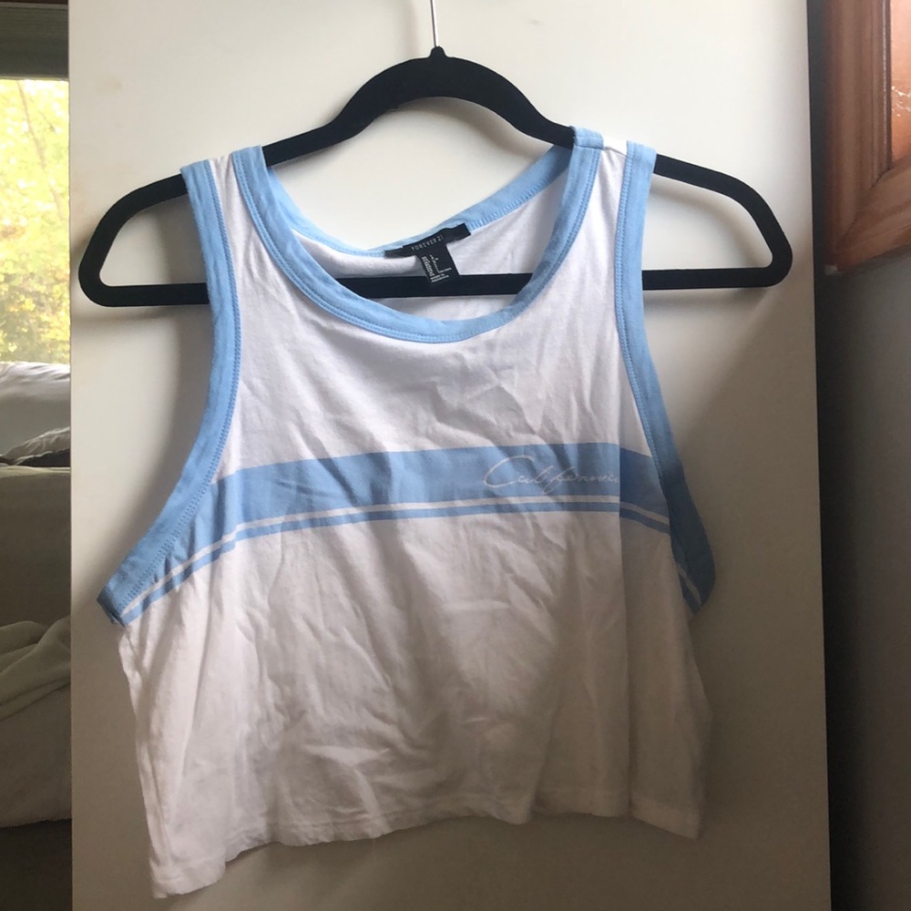FOREVER 21 LIGHT BLUE & WHITE CROP TOP